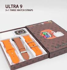 Ultra 9 Smartwatch & EarPods Combo - 3+1 Set with Three Interchangeable Straps