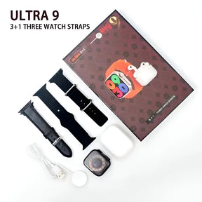 Ultra 9 Smartwatch & EarPods Combo - 3+1 Set with Three Interchangeable Straps