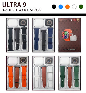 Ultra 9 Smartwatch & EarPods Combo - 3+1 Set with Three Interchangeable Straps