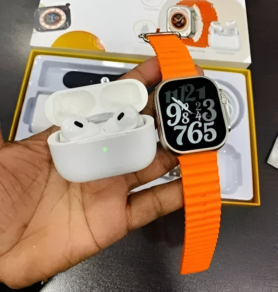 Ultra 9 Smartwatch & EarPods Combo - 3+1 Set with Three Interchangeable Straps